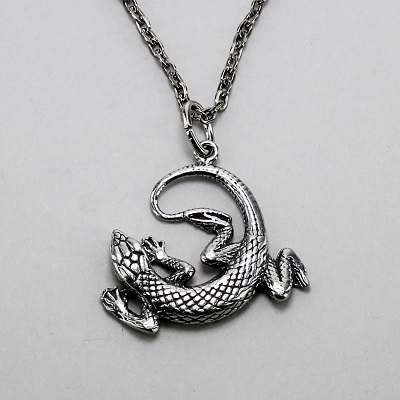 Skink Lizard Pewter Necklace, Gecko Reptile Necklace